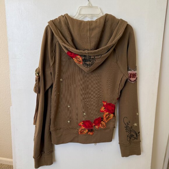 Johnny Was Los Angeles Khaki Two-Way Zip Hoodie Medium - Picture 2 of 13